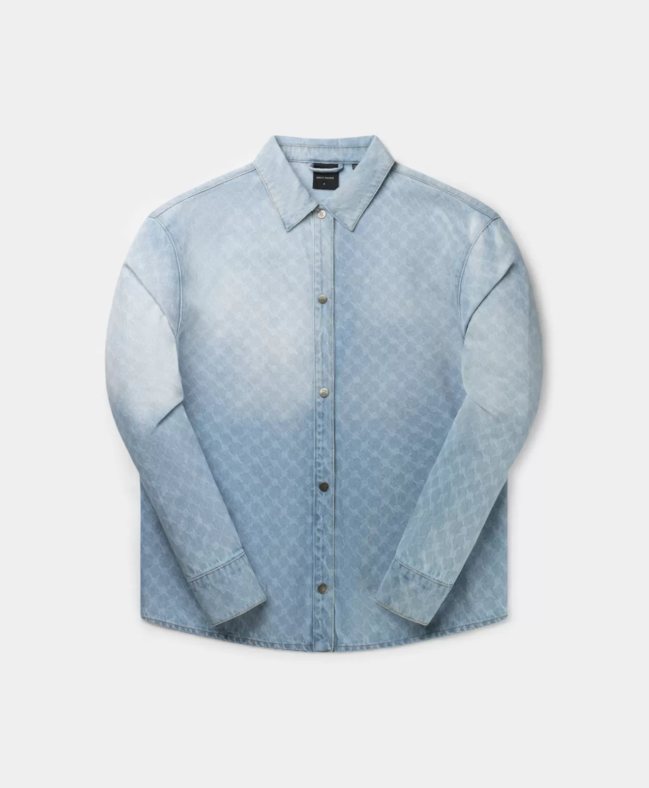 Shop Mid Blue Rahul Monogram Denim Shirt Shirts